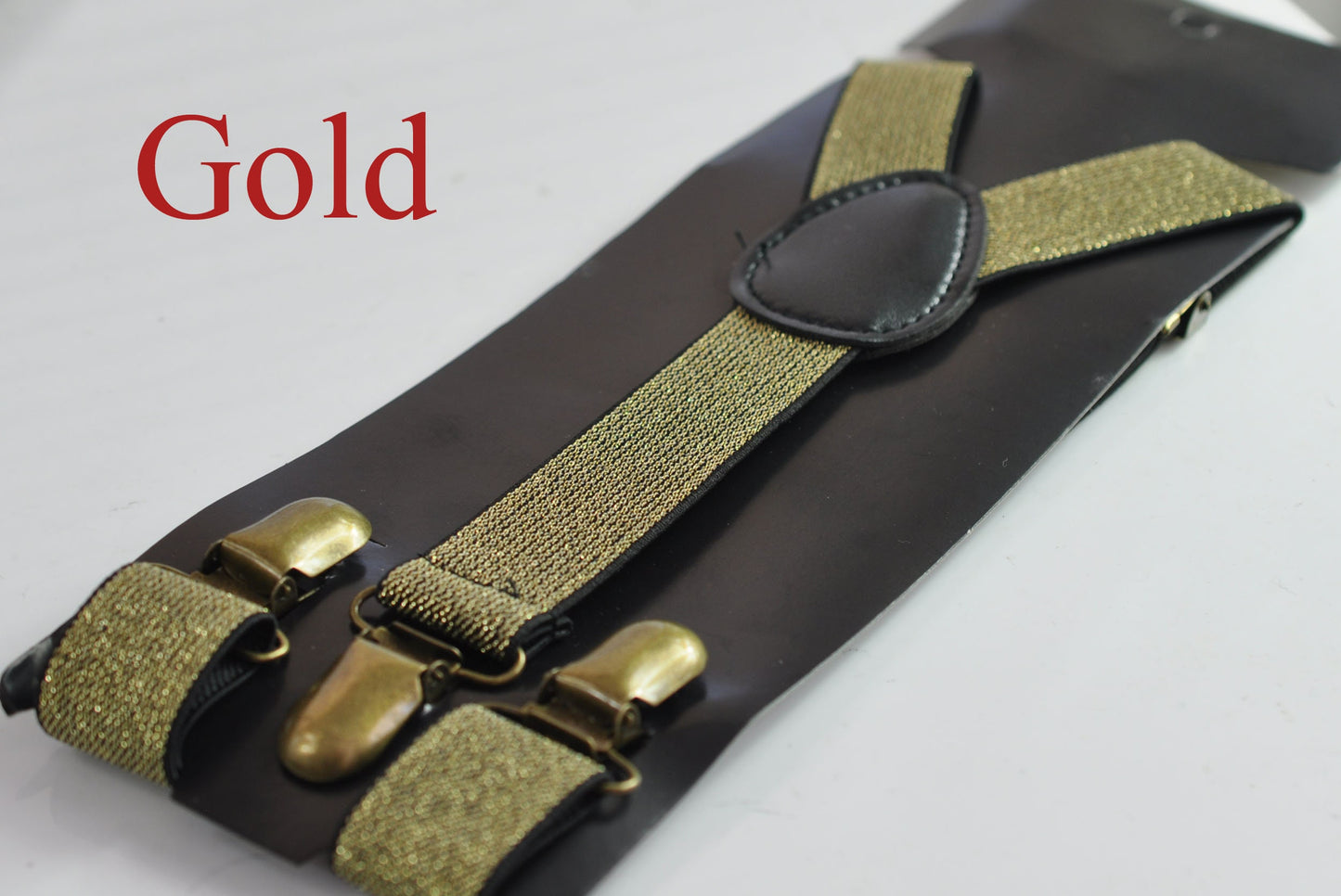 BLACK Gold Silver or Red 25mm Y-back Shining Elastic Suspenders Braces Bronze Clips for Men Women / Youth / Boy Kids / Baby Infant Toddler