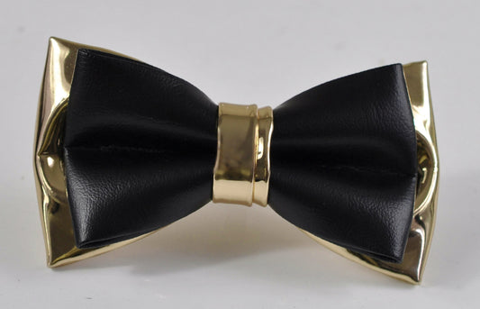 Mens PVC Faux Leather Gold Golden Black Shining Bow Tie Bowties Wedding Party for All Ages Men / Youth / Boy KIds / Baby infant Toddler