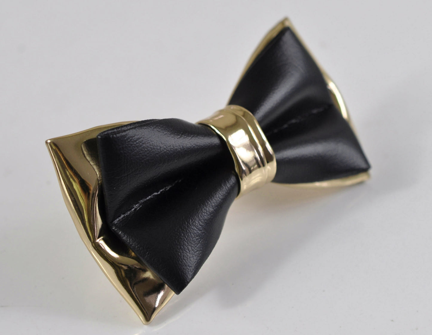 Mens PVC Faux Leather Gold Golden Black Shining Bow Tie Bowties Wedding Party for All Ages Men / Youth / Boy KIds / Baby infant Toddler