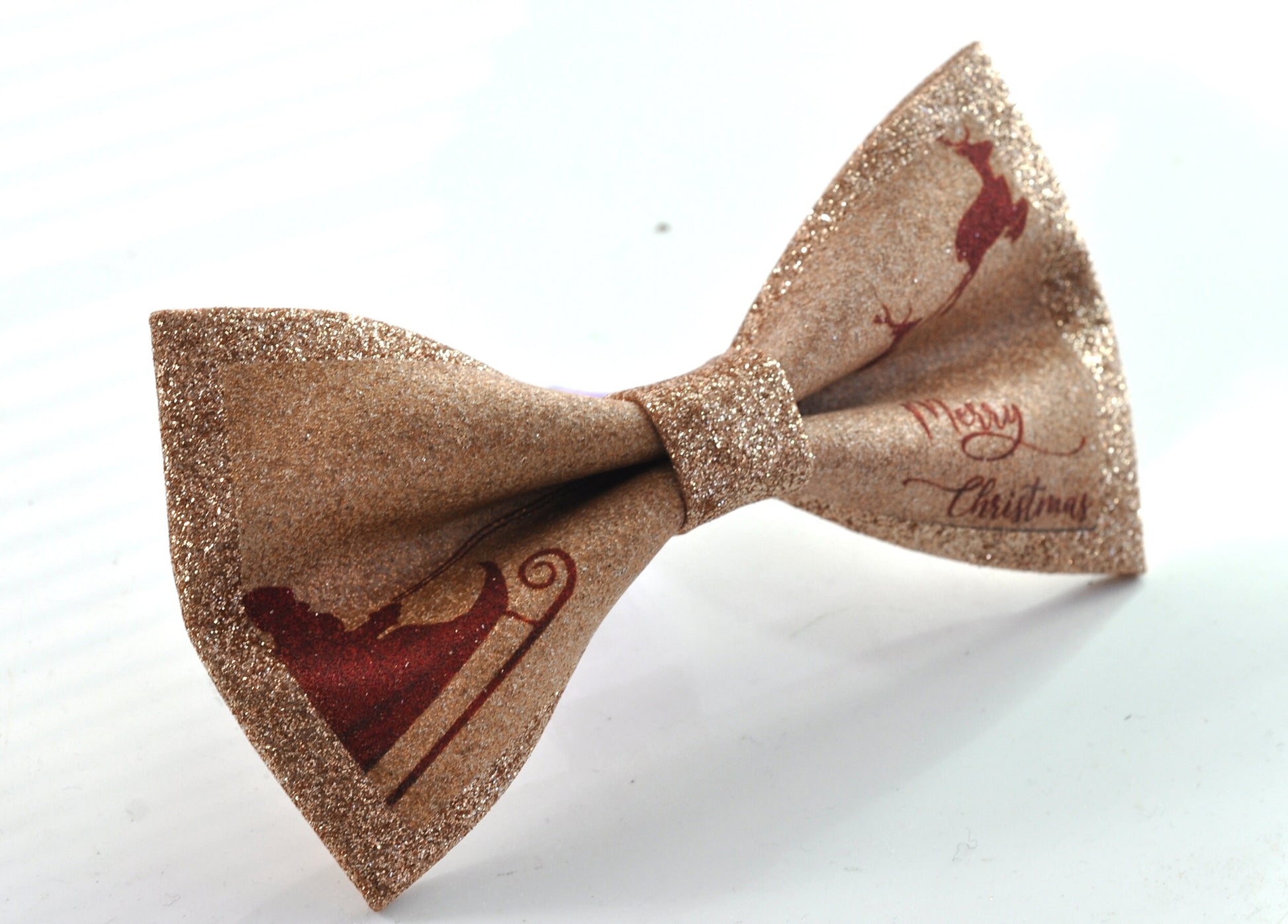 Red Santa Elks Christmas Xmas Rose Gold Faux Leather Bow tie Bowtie for Men Adult / Youth Teenage / Boy Kids / Baby Infant