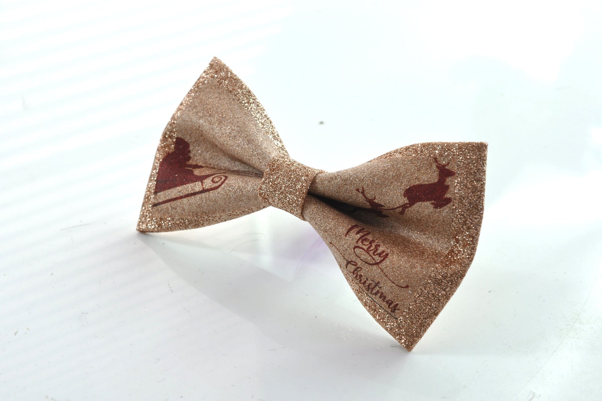 Red Santa Elks Christmas Xmas Rose Gold Faux Leather Bow tie Bowtie for Men Adult / Youth Teenage / Boy Kids / Baby Infant