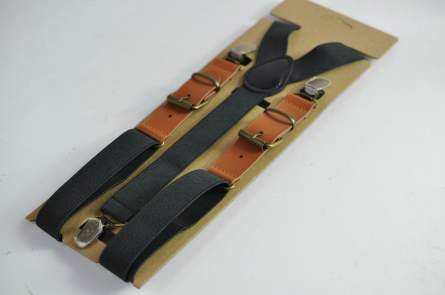 Black Velvet Gold Faux Leather Bow tie + Matched Elastic Tan Faux Leather Suspenders Braces for Baby Infant Toddler / Boy Kids / Youth / Men