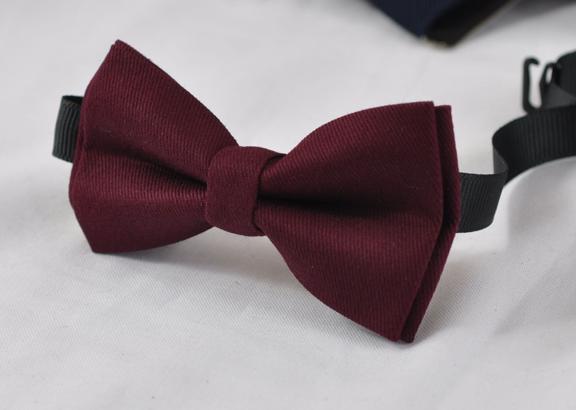 Burgundy Wine Red Cotton Bow tie Bowtie + Navy Blue Elastic Suspenders Braces for Men / Youth Teenage/ Boys Kids / Baby Infant Toddler
