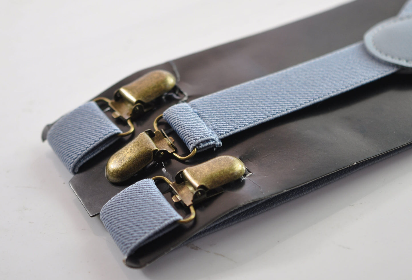 DUSTY BLUE 25MM Elastic Y-Back Suspenders Braces Bronze Metal Clips for Men Adult / Youth Teenage / Kids Boy /Toddler Baby Infant