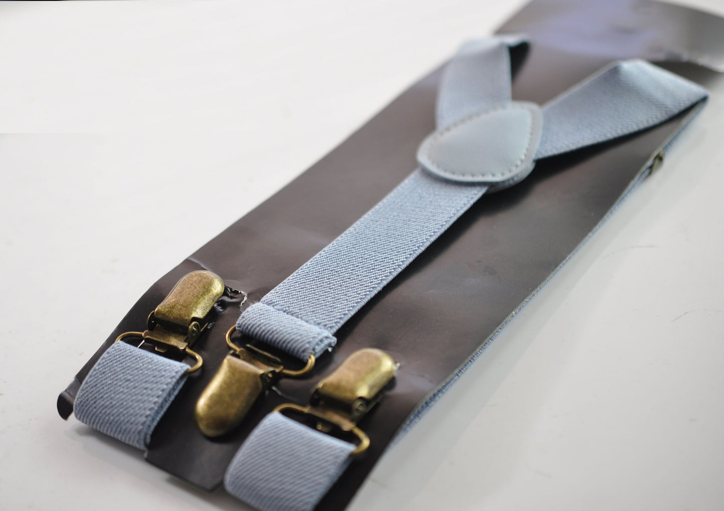 DUSTY BLUE 25MM Elastic Y-Back Suspenders Braces Bronze Metal Clips for Men Adult / Youth Teenage / Kids Boy /Toddler Baby Infant