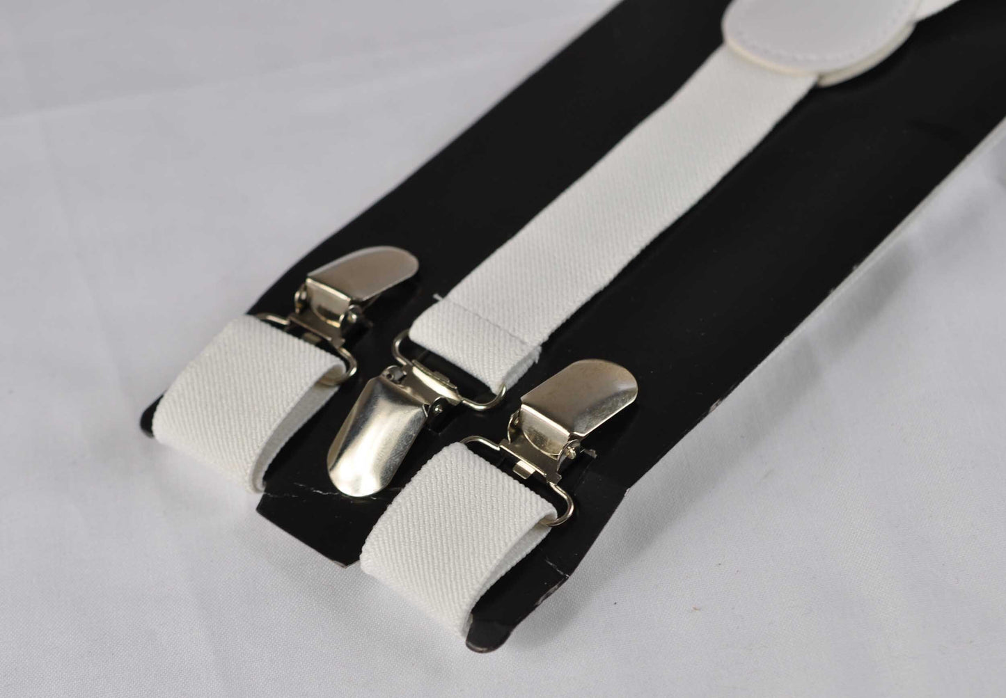 White Solid Velvet Bow tie + White Elastic Suspenders Braces for baby infant toddler / Boy Kids / Youth Teenage / Men Adult