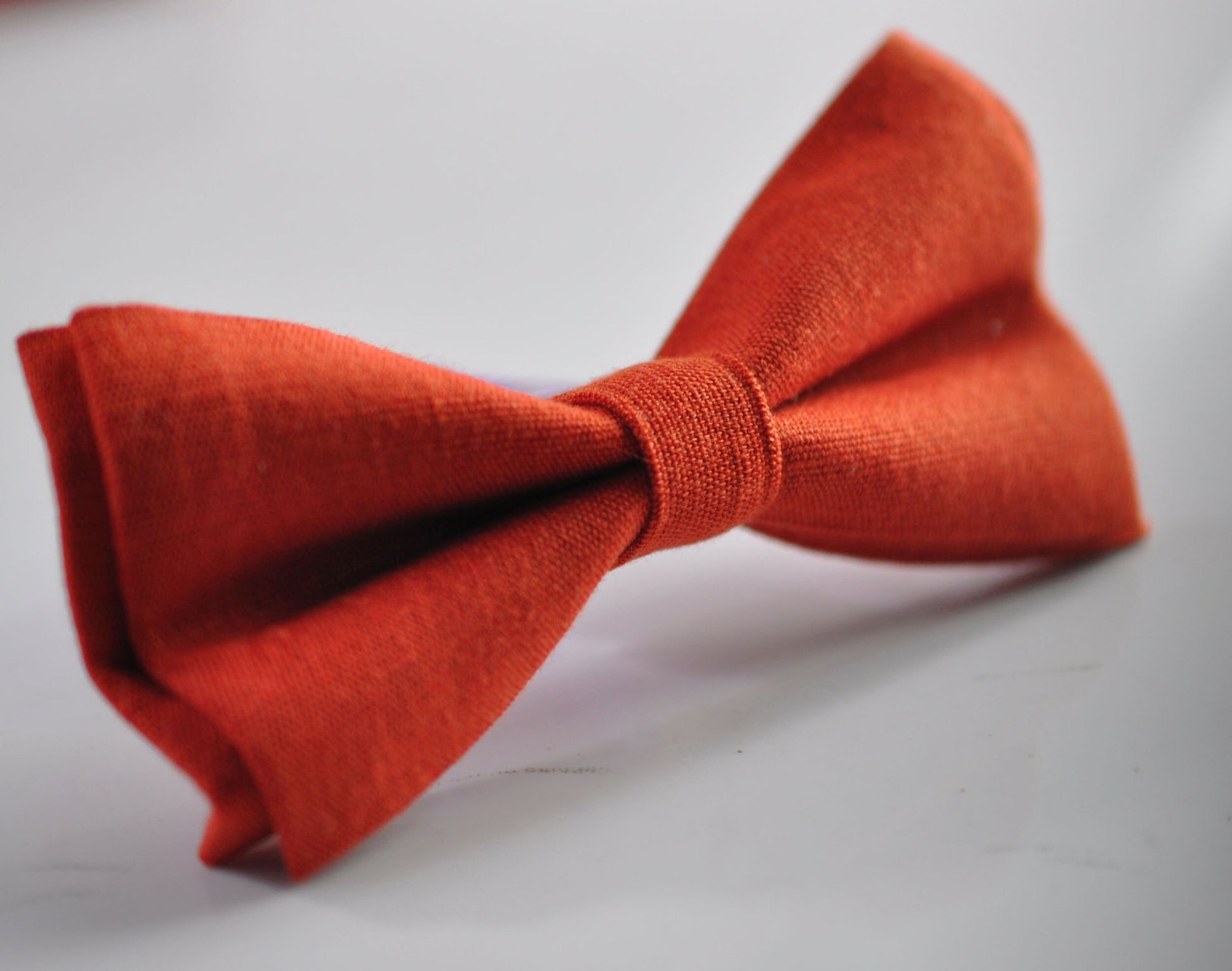 Burnt Orange Linen Bow tie Bowtie + matched pocket Square Hanky Handkerchief Wedding for Men / Youth / Boys Kids / Baby Infant