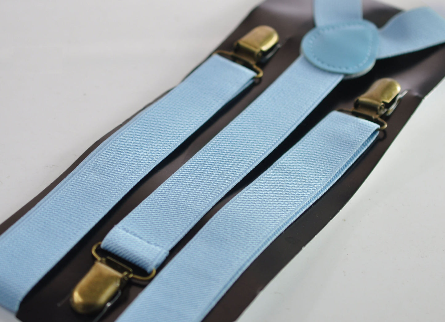 Pale Blue Light Blue 25MM Elastic Y-Back Suspenders Braces Bronze Metal Clips for Men Adult / Youth Teenage / Kids Boy /Toddler Baby Infant