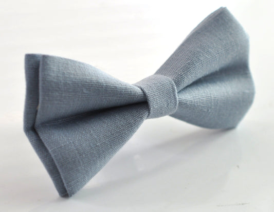 Dusty blue Linen Bow tie Bowtie + matched pocket Square Hanky Handkerchief Wedding for Men / Youth / Boys Kids / Baby Infant