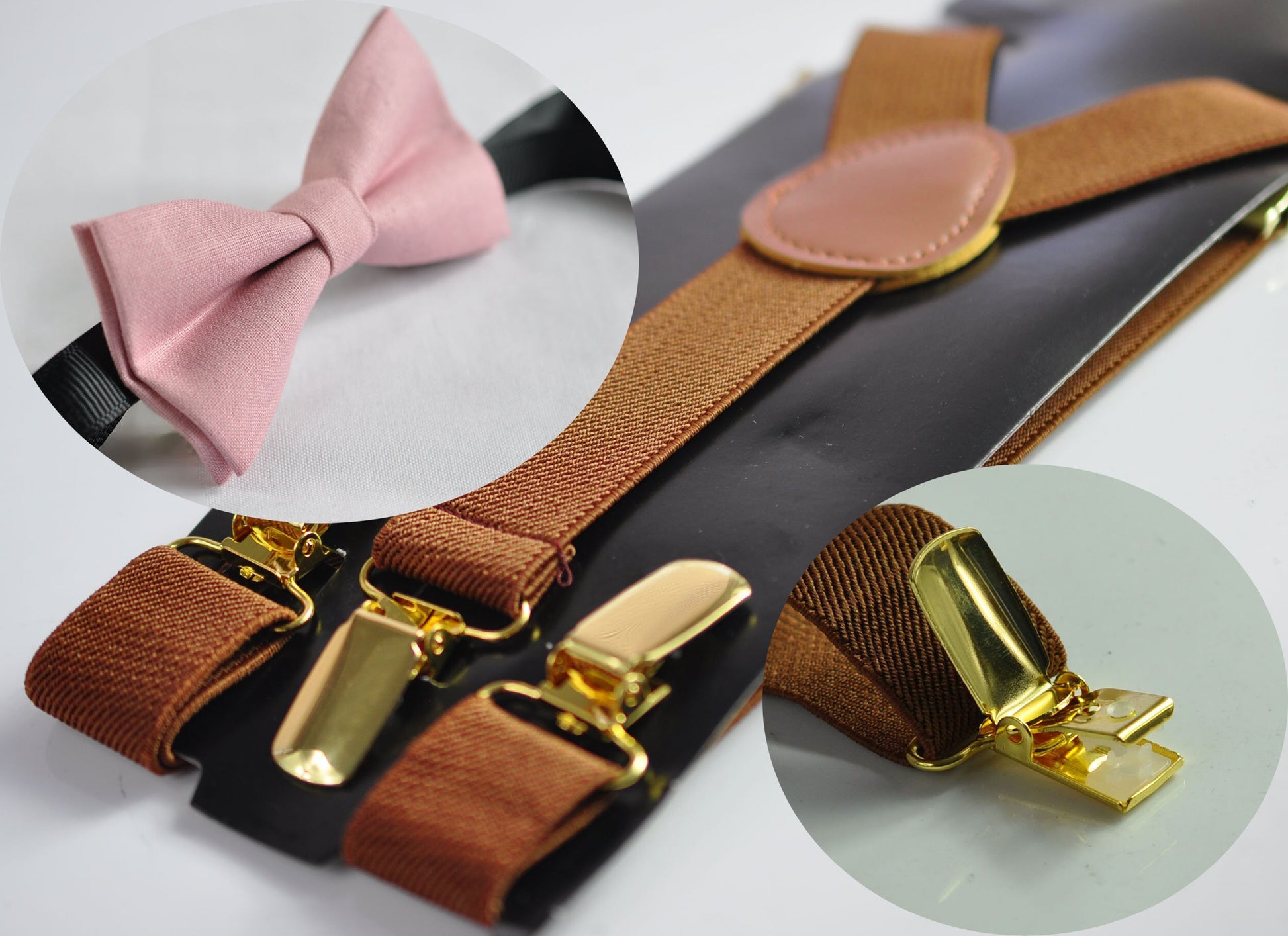 DUSTY Blush Rose Pink Cotton Bow tie Bowtie + Toffee Elastic Suspenders Braces for Men / Youth Teenage/ Boys Kids / Baby Infant Toddler