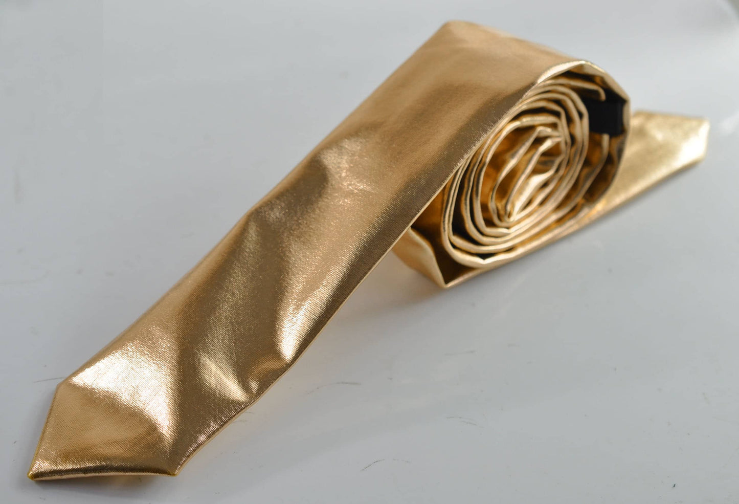 MEN Women Skinny Bright Gold Faux Leather Necktie Neck Tie