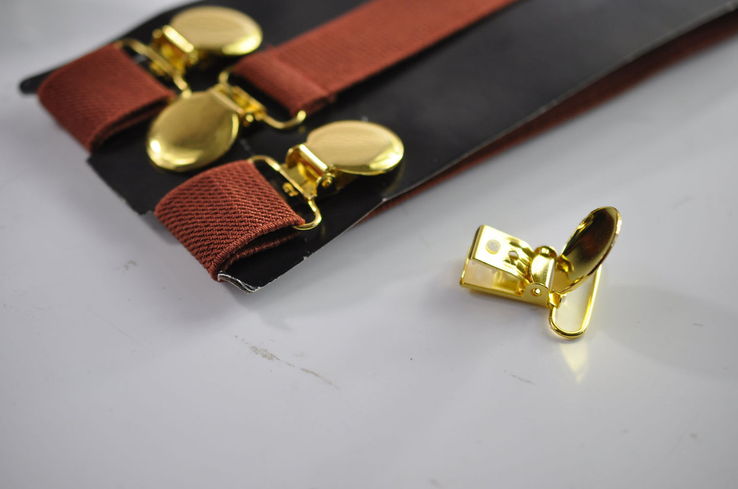 Rust Rusty Redish Brown 25MM Elastic Y-Back Suspenders Braces Round Gold Golden Metal Clip Men / Youth / Kids Boy /Toddler Baby Infant