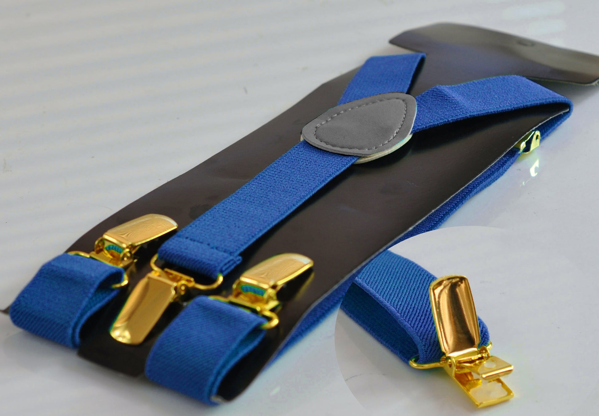 Indigo Blue Royal Blue 25MM Elastic Y-Back Suspenders Braces Gold Golden Metal Clips for Men Adult / Youth / Kids Boy /Toddler Baby Infant