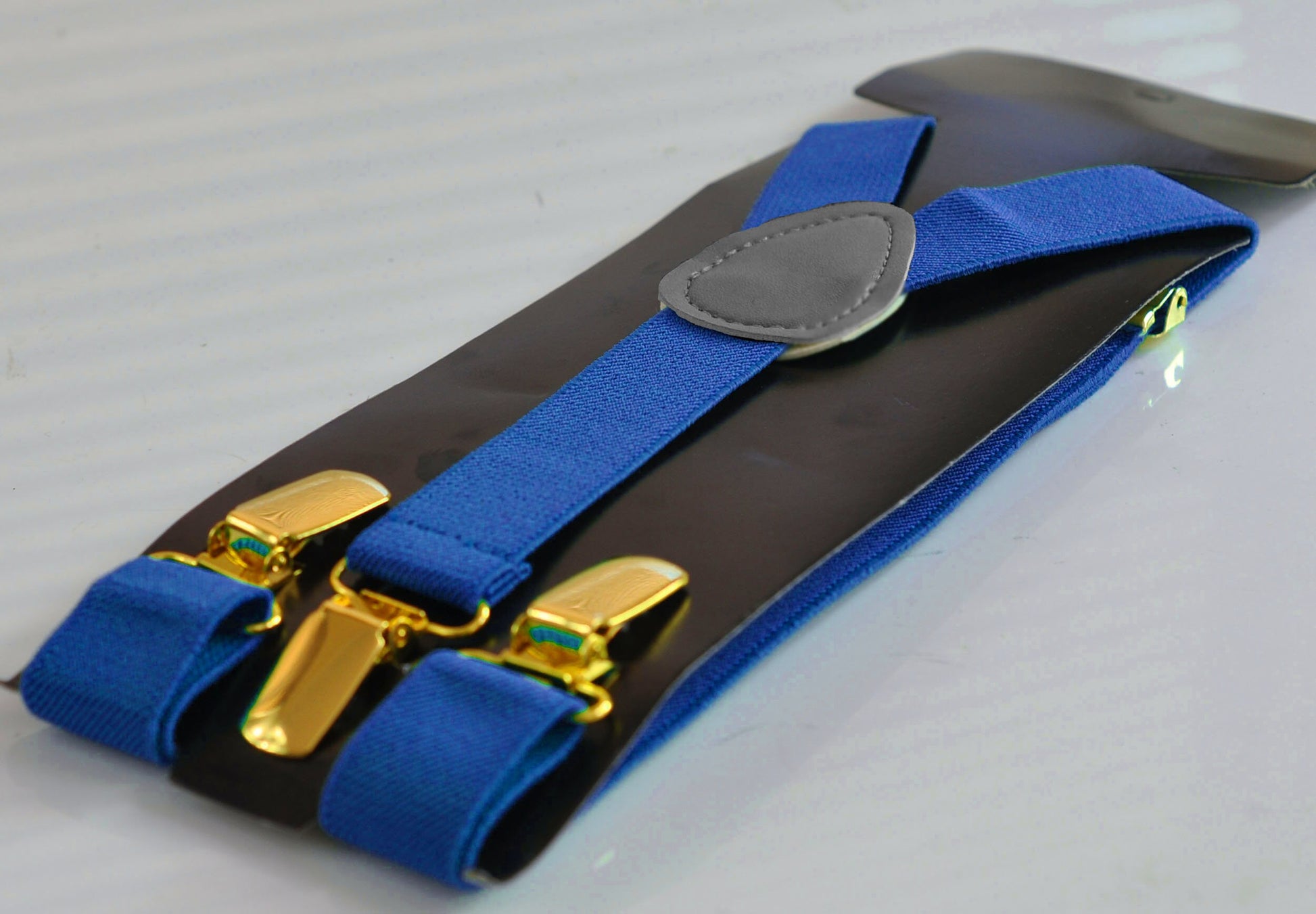 Indigo Blue Royal Blue 25MM Elastic Y-Back Suspenders Braces Gold Golden Metal Clips for Men Adult / Youth / Kids Boy /Toddler Baby Infant