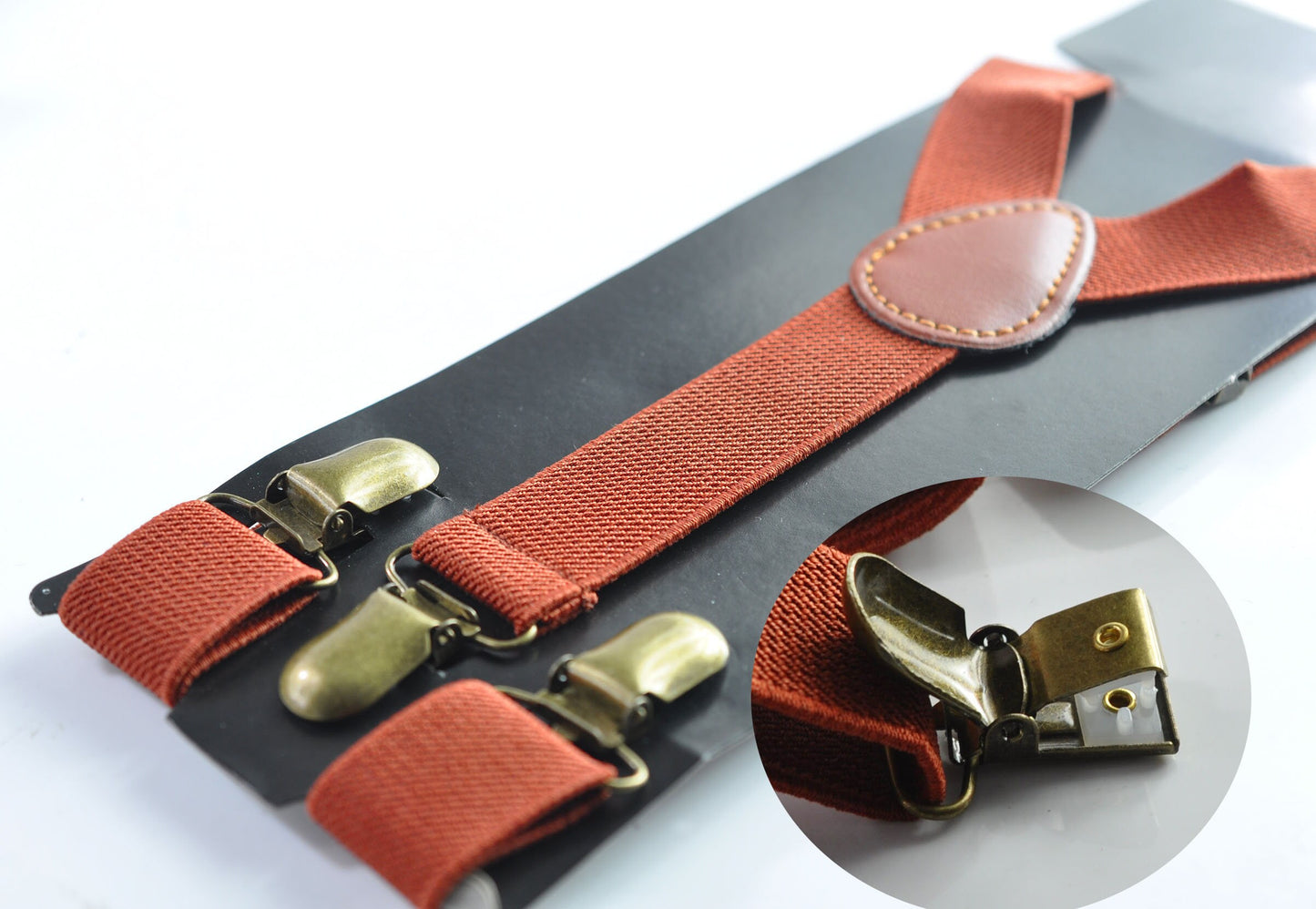 Rusty Rust Red Brown 25MM Elastic Y-Back Suspenders Braces Bronze Metal Clips for Men Adult / Youth Teenage / Kids Boy /Toddler Baby Infant