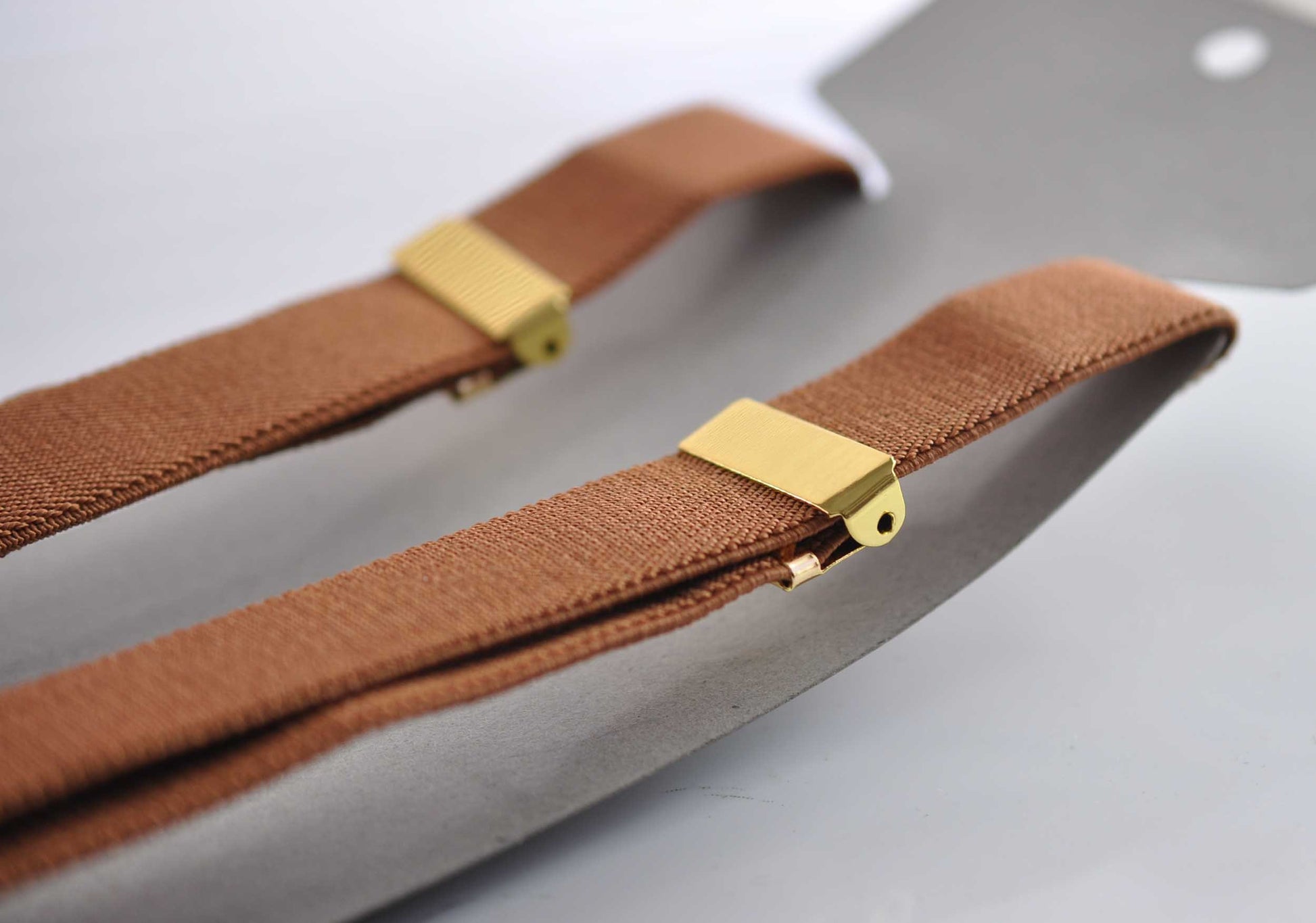 Tan Brown 25MM Elastic Y-Back Suspenders Braces Round Gold Golden Metal Clips for Men Adult / Youth / Kids Boy /Toddler Baby Infant