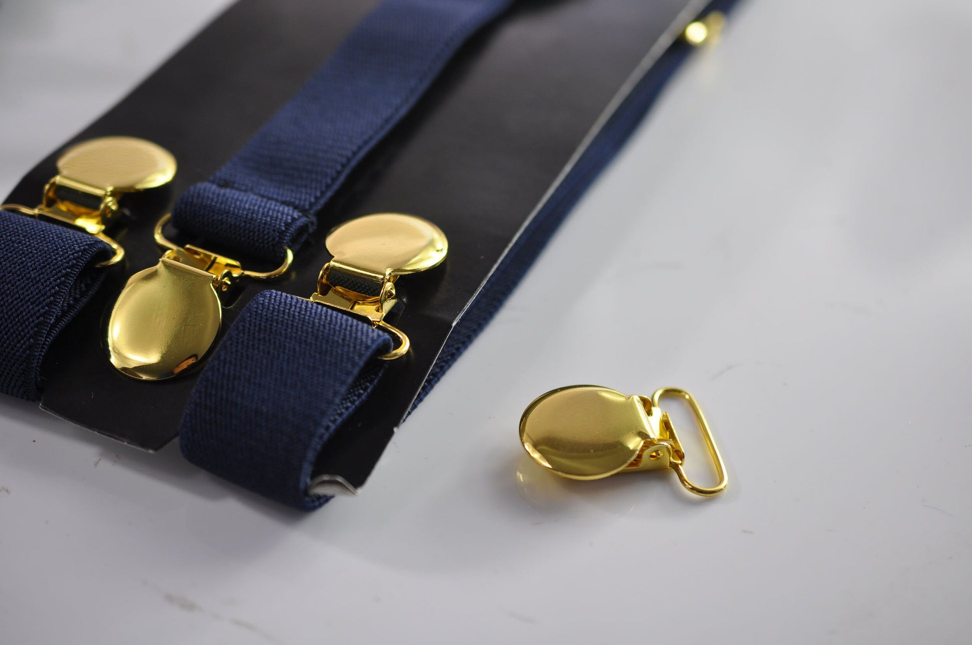 Navy Blue 25MM Elastic Y-Back Suspenders Braces Round Gold Golden Metal Clips for Men Adult / Youth / Kids Boy /Toddler Baby Infant