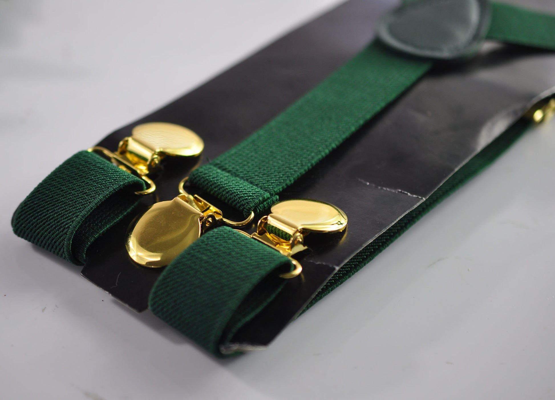 Dark Bottle Emerald Green 25MM Elastic Y-Back Suspenders Braces Round Gold Golden Metal Clip Men / Youth / Kids Boy /Toddler Baby Infant