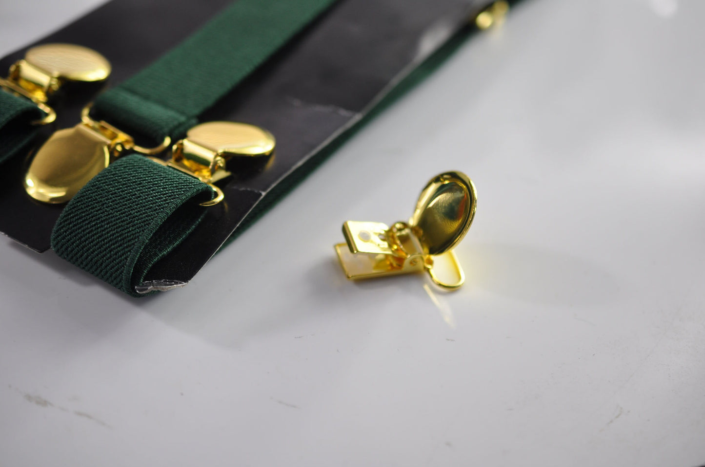 Dark Bottle Emerald Green 25MM Elastic Y-Back Suspenders Braces Round Gold Golden Metal Clip Men / Youth / Kids Boy /Toddler Baby Infant