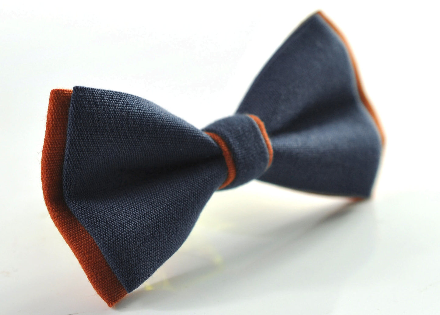 Dark Navy Blue and Burnt Orange Linen Cotton Pre tied Bow tie Bowtie for Men Adult / Youth Teenage / Boy Kids / Baby Infant