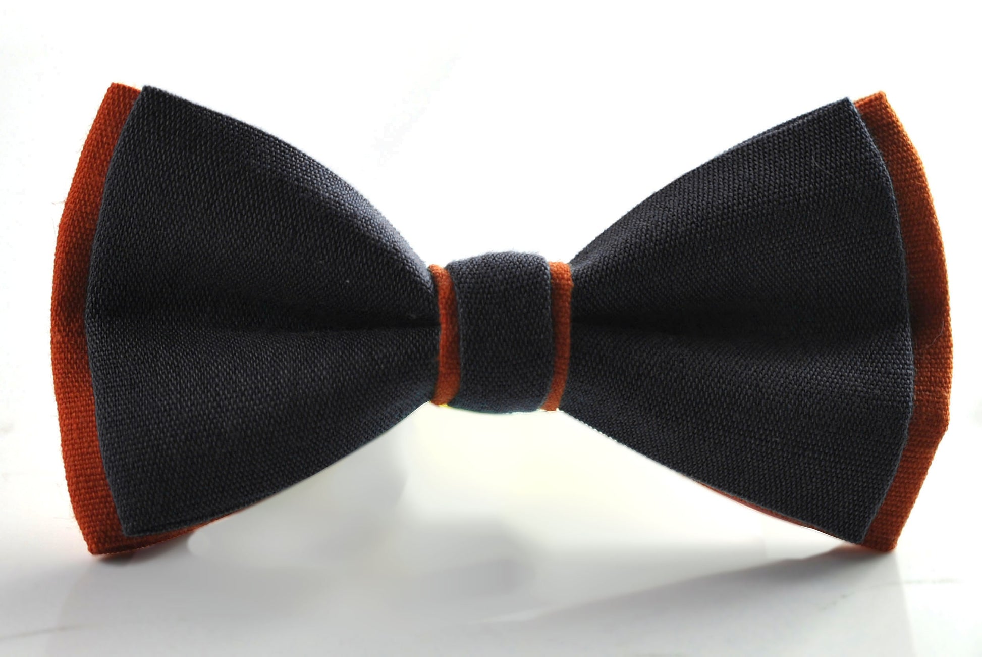 Black and Burnt Orange Linen Cotton Pre tied Bow tie Bowtie for Men Adult / Youth Teenage / Boy Kids / Baby Infant