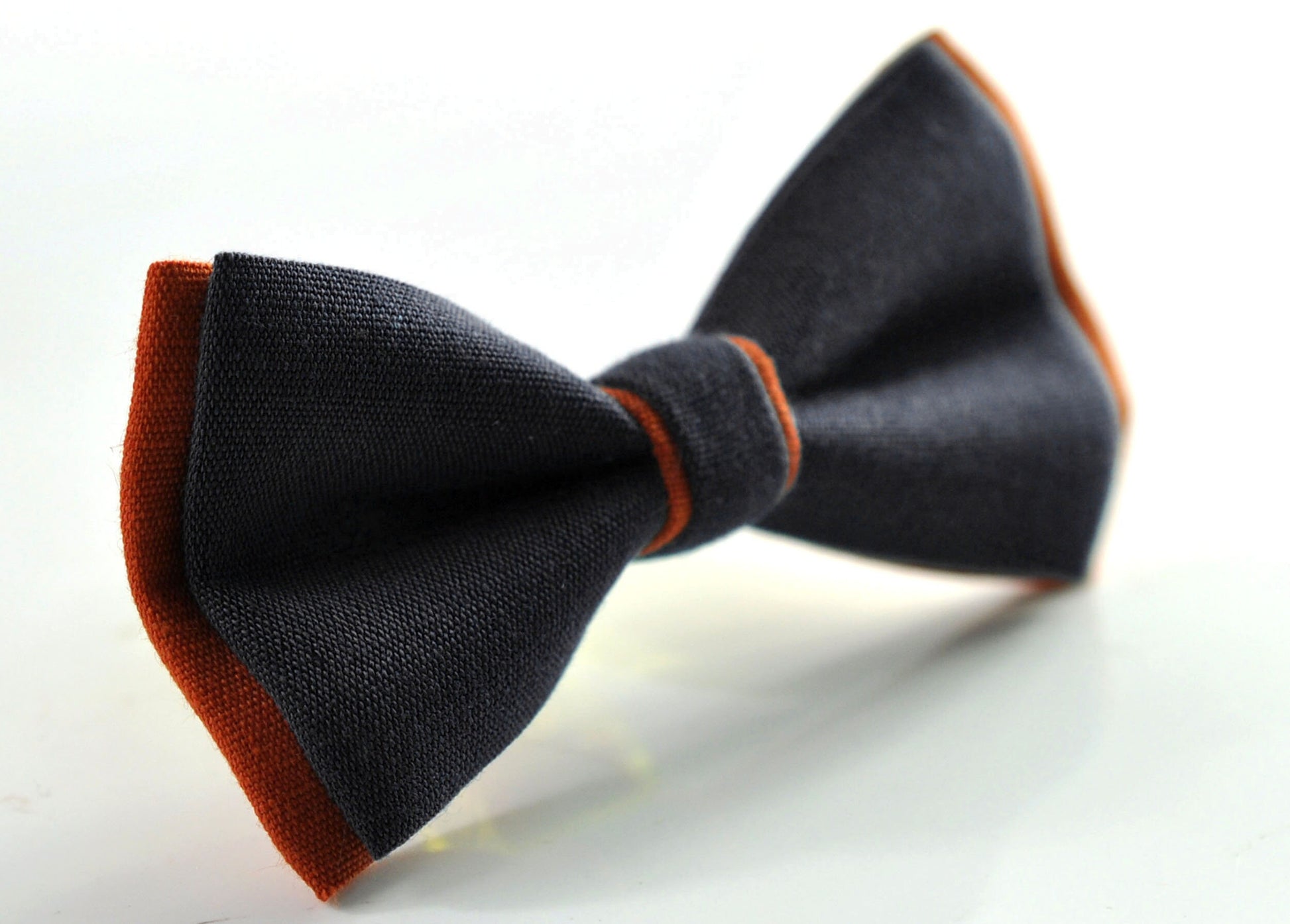 Black and Burnt Orange Linen Bow tie Bowtie + BLACK Suspenders Braces for Men / Youth Teenage/ Boys Kids / Baby Infant Toddler