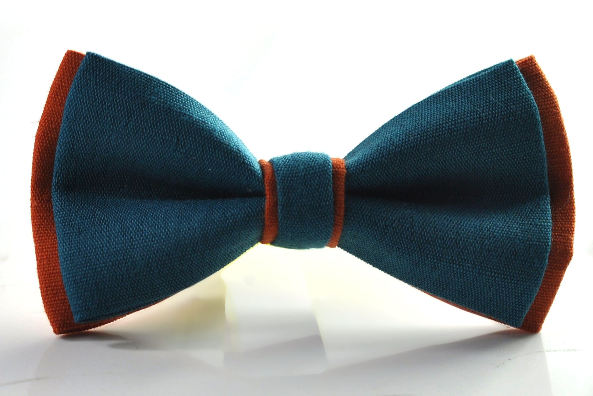Turquoise Teal Blue and Burnt Orange Linen Bow tie Bowtie + RUST Suspenders Braces for Men / Youth Teenage/ Boys Kids / Baby Infant Toddler