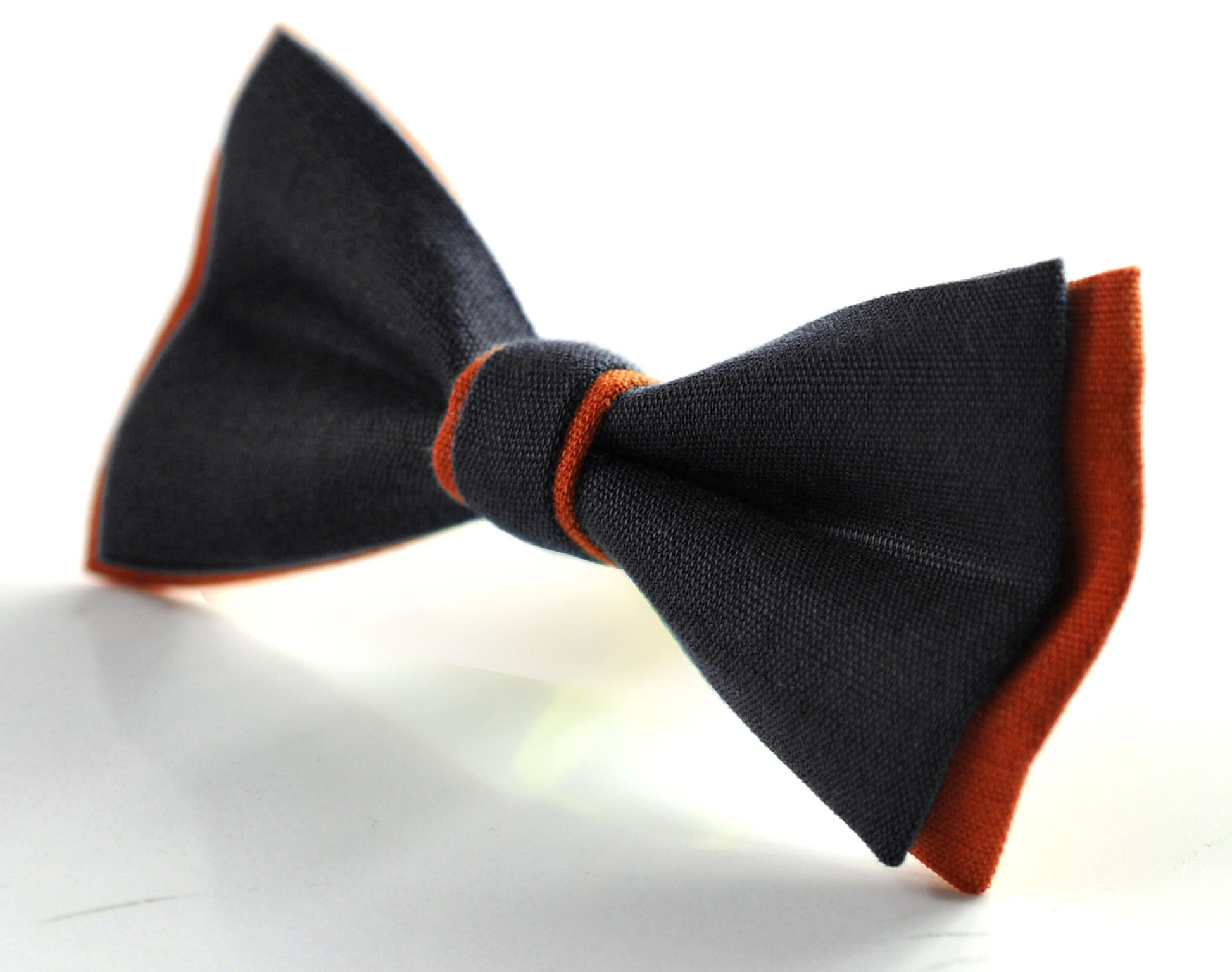 Black and Burnt Orange Linen Bow tie Bowtie + BLACK Suspenders Braces for Men / Youth Teenage/ Boys Kids / Baby Infant Toddler