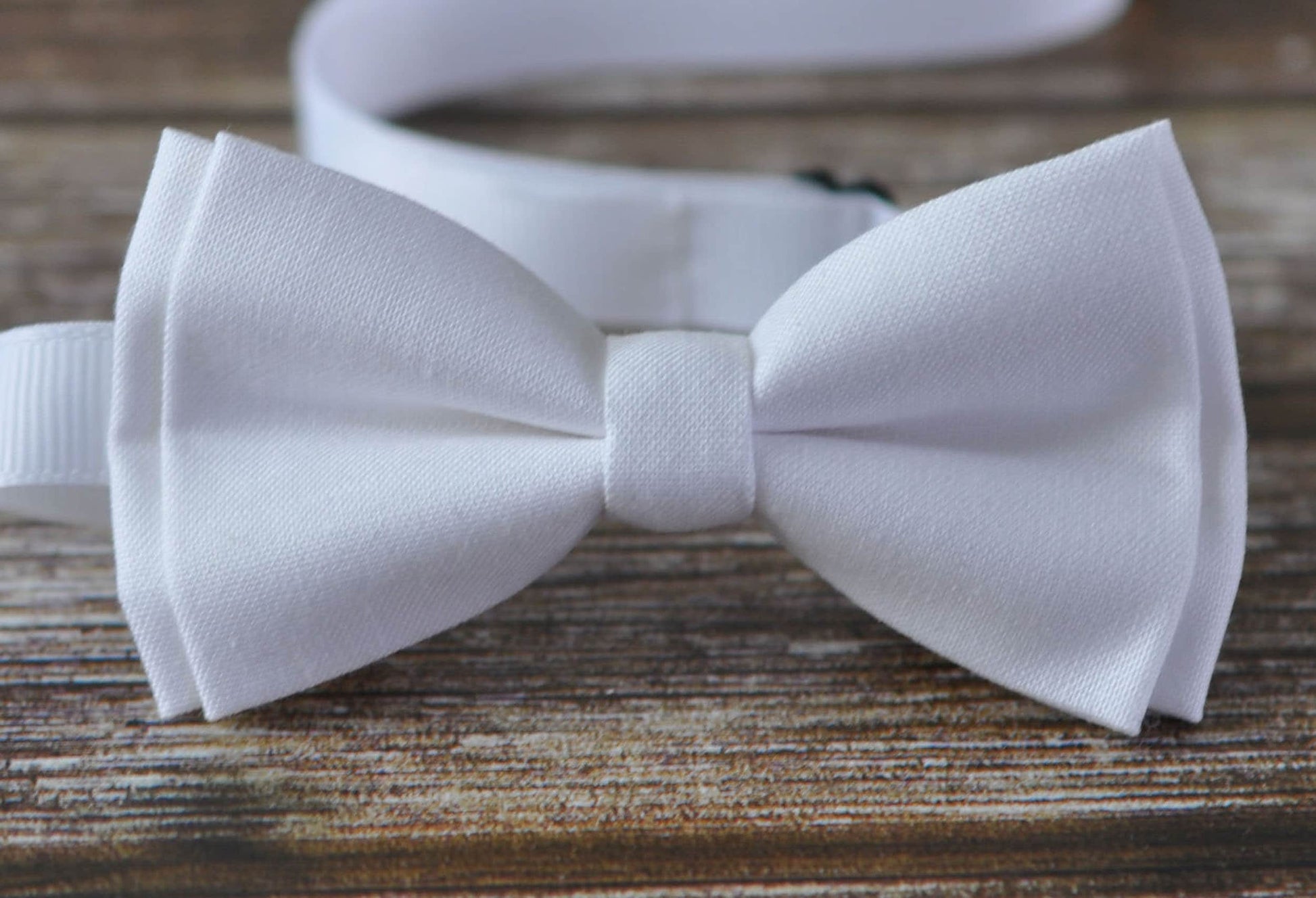 White Cotton Bow tie Bowtie + Black Elastic Suspenders Braces for Men / Youth / Boys Kids / Baby Infant Toddler