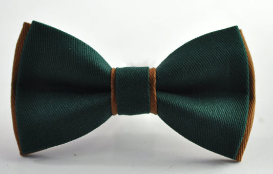 Dark Emerald Green and Tan Brown Cotton Pre tied Bow tie Bowtie for Men Adult / Youth Teenage / Boy Kids / Baby Infant