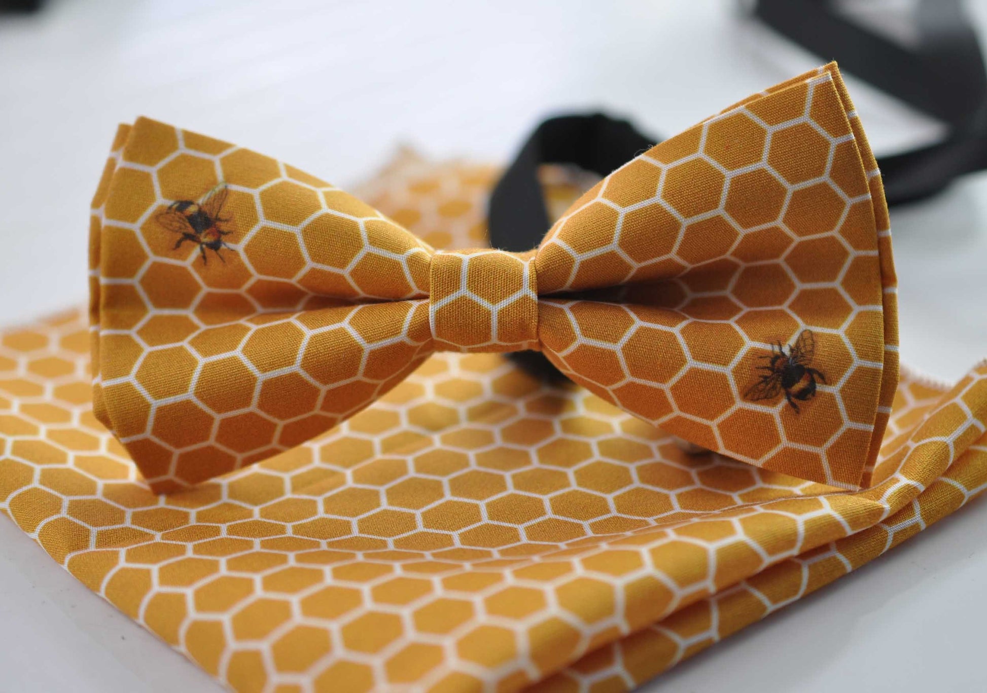 Yellow White Honeycomb Honey comb Bees Print Cotton Bow tie Bowtie for Baby Infant Toddler / Boy Kids / Youth Teenage / Men Adult