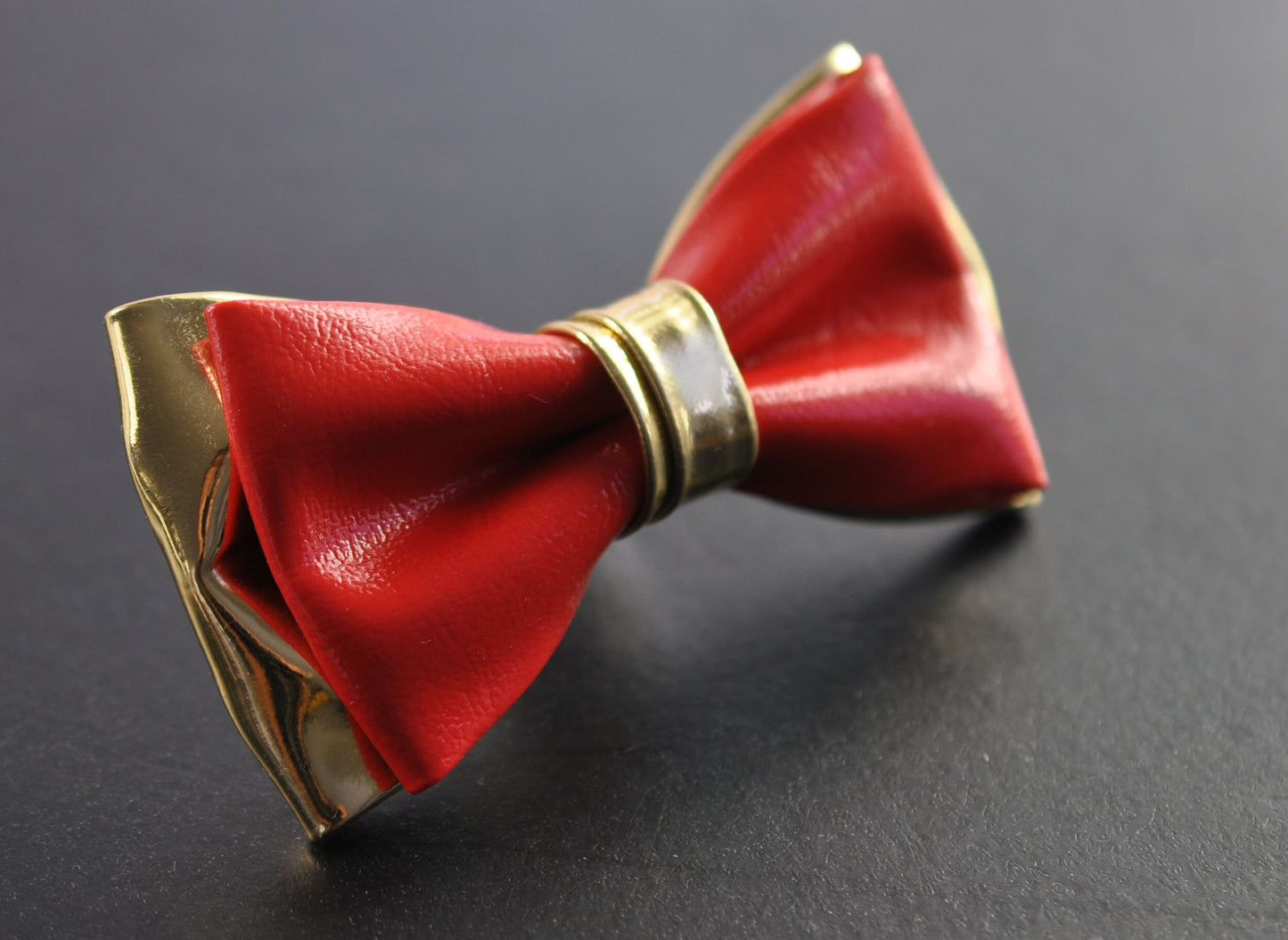 Bright Red Gold Faux Leather Bow tie + Red Elastic Suspenders Braces for Baby Infant / Boy Kids / Youth Teenage / Men