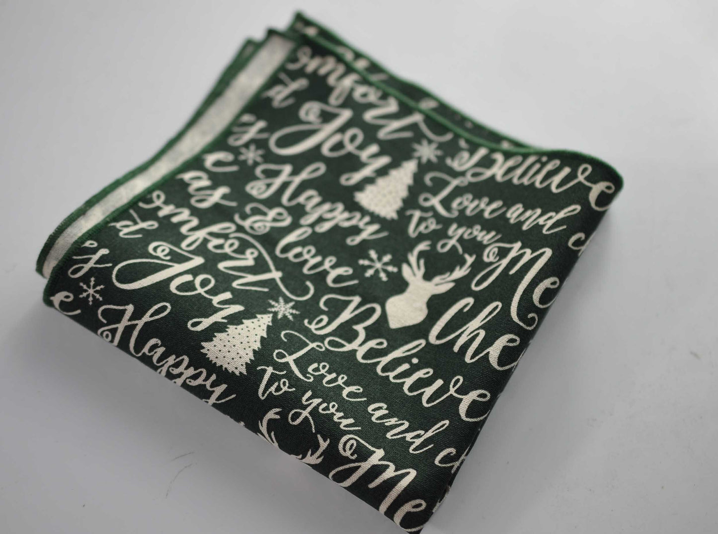 Green White Cotton Christmas ELK Trees Letters Cotton Bow tie and Pocket Squares Wedding Formal Hanky Handkerchief Men