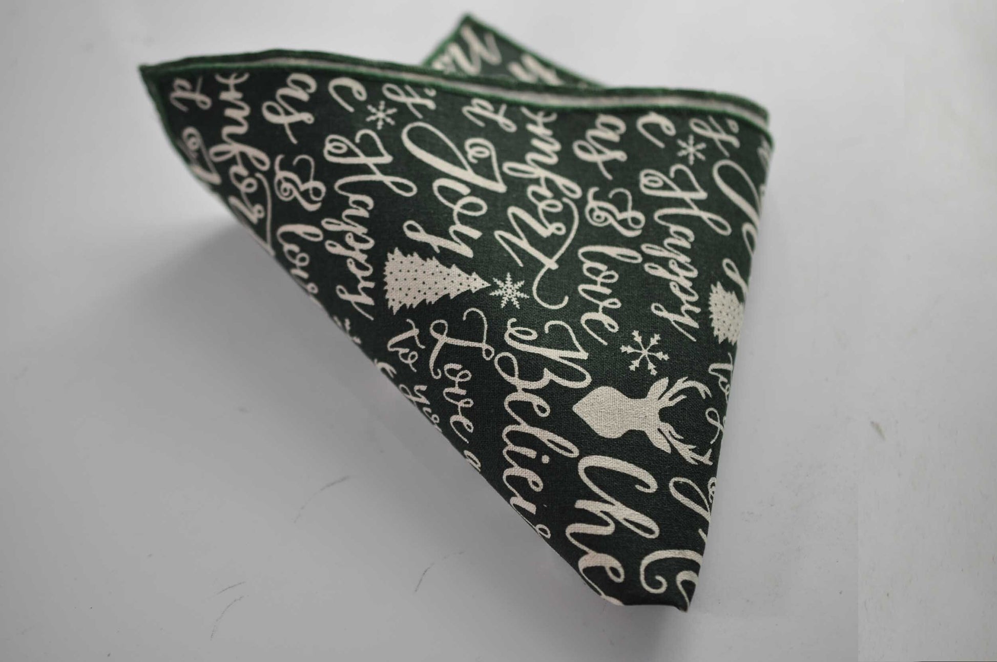 Green White Cotton Christmas ELK Trees Letters Cotton Bow tie and Pocket Squares Wedding Formal Hanky Handkerchief Men