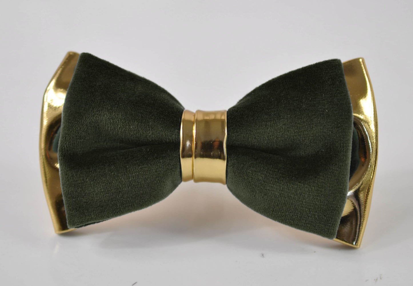 Dark Olive Green Army Green Velvet Gold Leather Bow tie + Matched Elastic Suspenders Braces Men / Youth / Boys Kids / Baby Infant Toddler