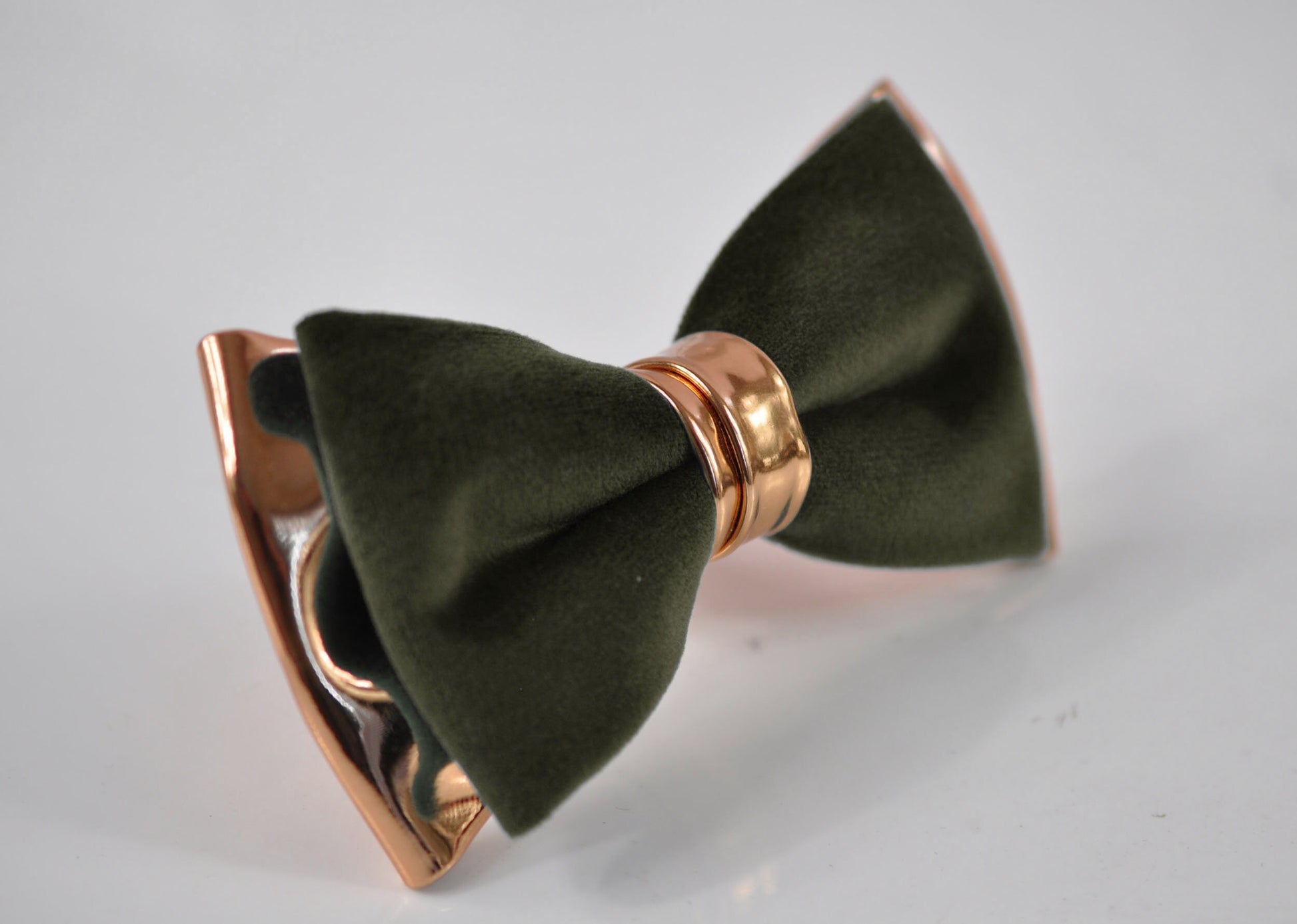 Dark Olive Green Army Green Velvet Rose Gold Leather Bow tie + Coffee Brown Suspenders Braces Men / Youth / Boys Kids / Baby Infant Toddler