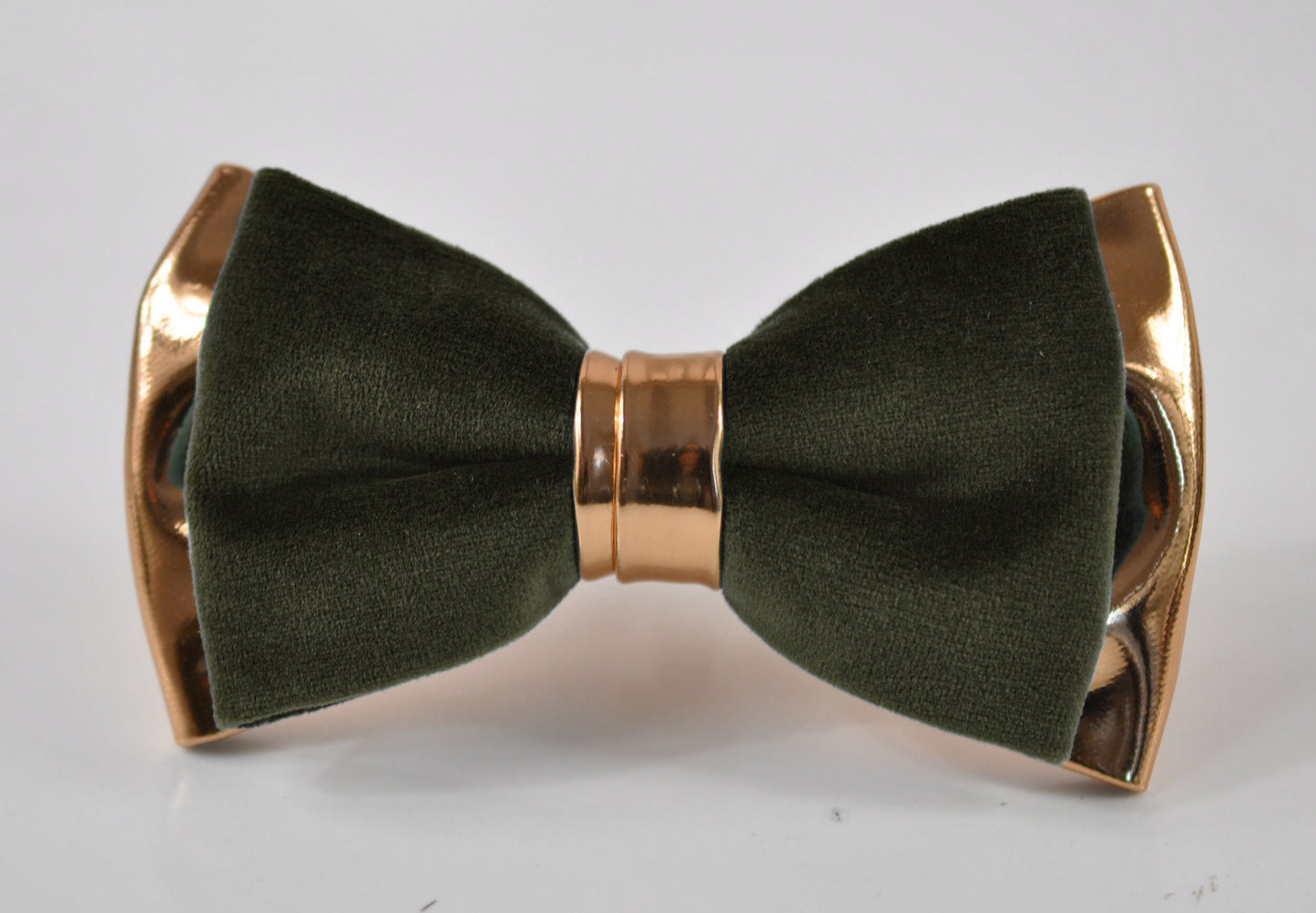 Dark Olive Green Army Green Velvet Rose Gold Leather Bow tie + Coffee Brown Suspenders Braces Men / Youth / Boys Kids / Baby Infant Toddler