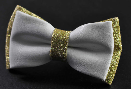 White Gold Golden Faux Leather Shining Bow Tie Bowties Wedding Party for All Ages Men / Youth / Boy KIds / Baby infant Toddler