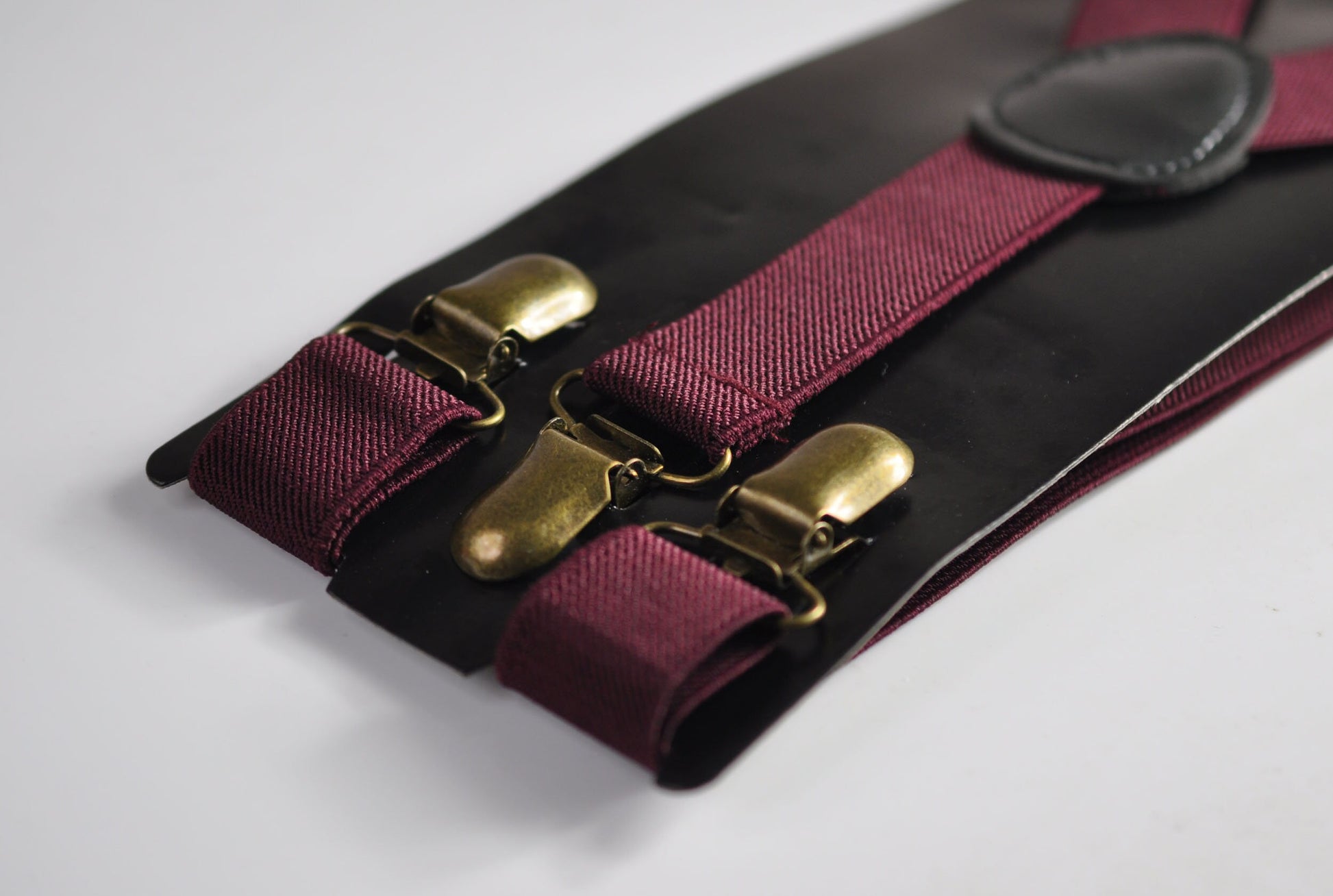 Black Gold Golden Faux Leather Bow tie + Burgundy Wine Red Elastic Suspenders Braces Men / Youth / Kids Boy /Toddler Baby Infant