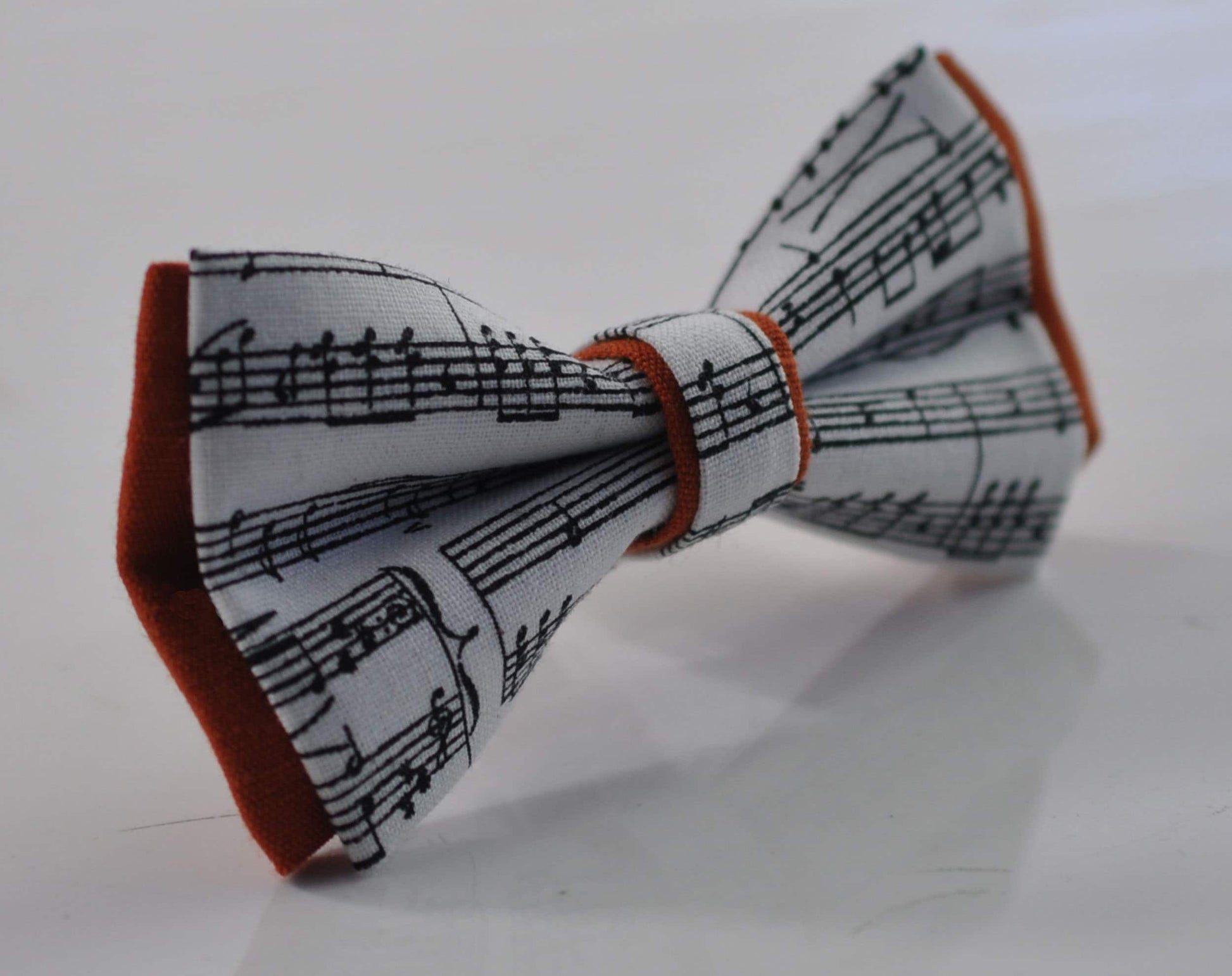 Black White Sheet Music Notes and Burnt Orange Linen Bow tie Bowtie + RUST Suspenders Braces for Men/ Youth/ Boys Kids / Baby Infant Toddler