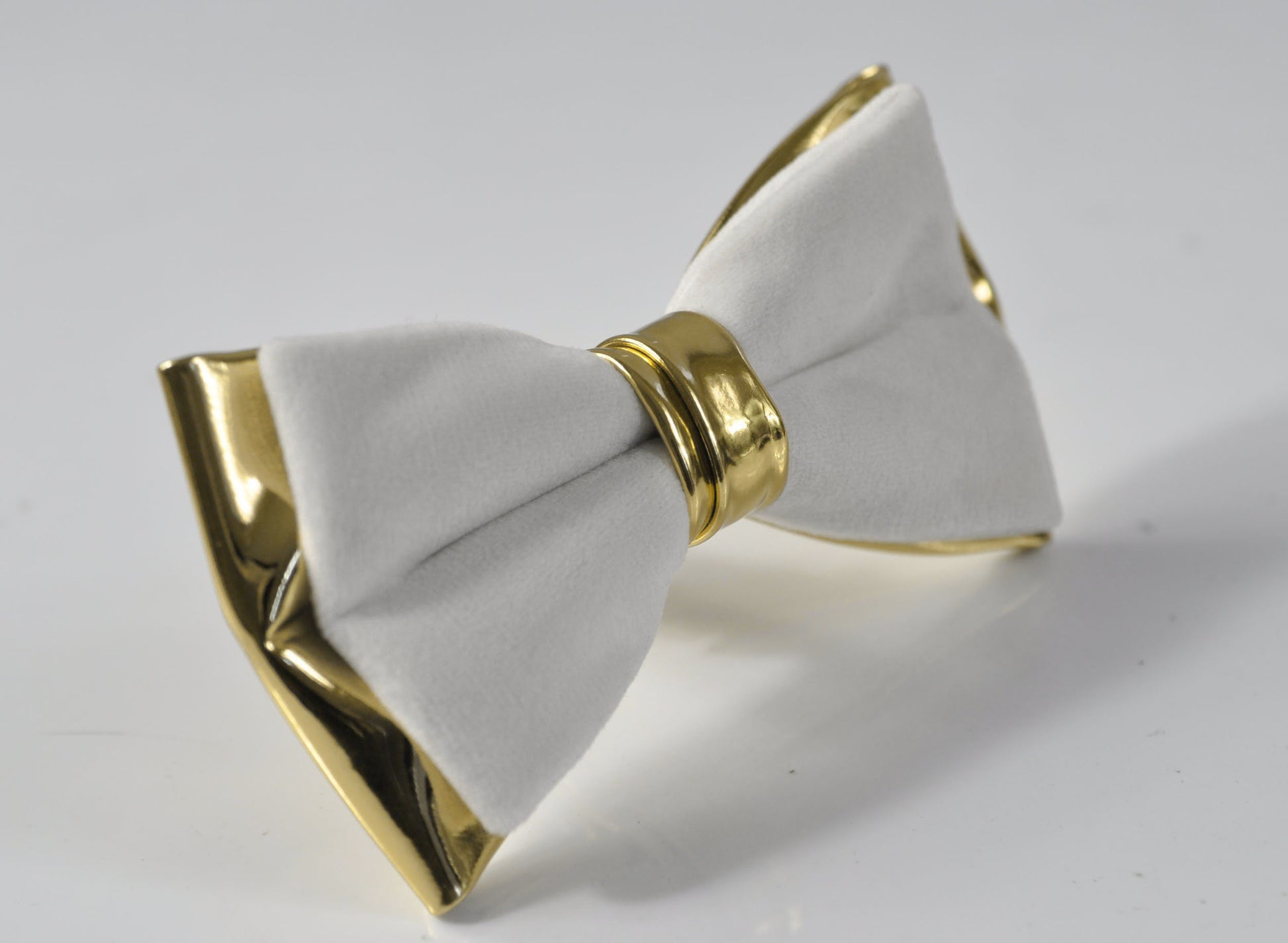 White Velvet Gold Faux Leather Bow tie Bowtie for Men Adult / Youth Teenage / Boy Kids / Baby Infant Toddler