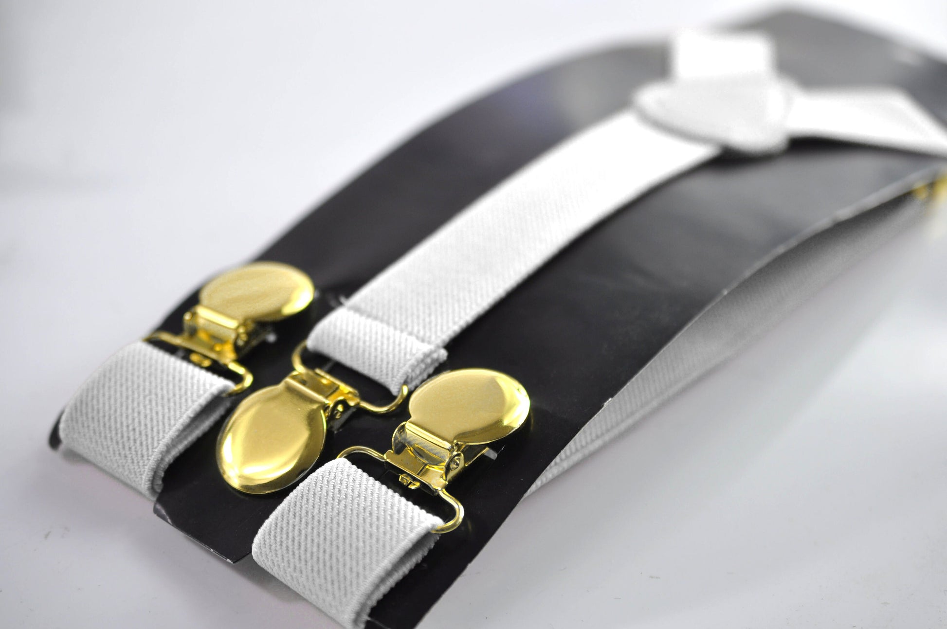 White 25MM Elastic Y-Back Suspenders Braces Round Gold Golden Metal Clip Men / Youth / Kids Boy /Toddler Baby Infant