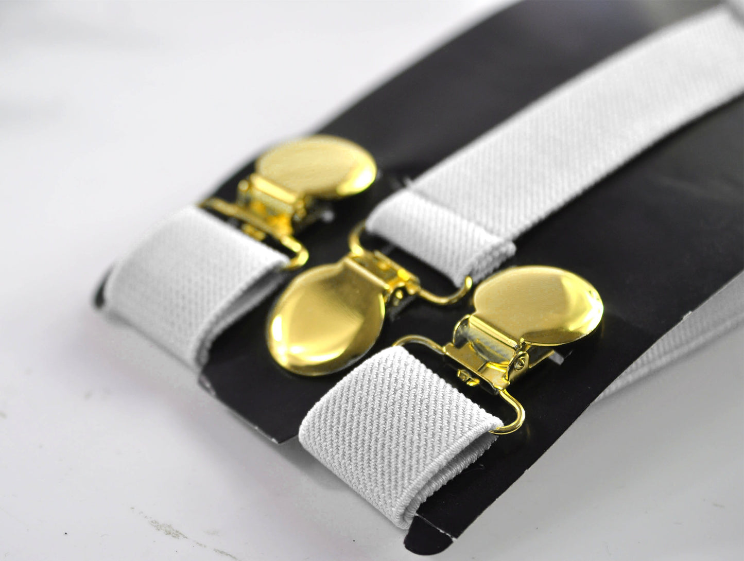 White 25MM Elastic Y-Back Suspenders Braces Round Gold Golden Metal Clip Men / Youth / Kids Boy /Toddler Baby Infant