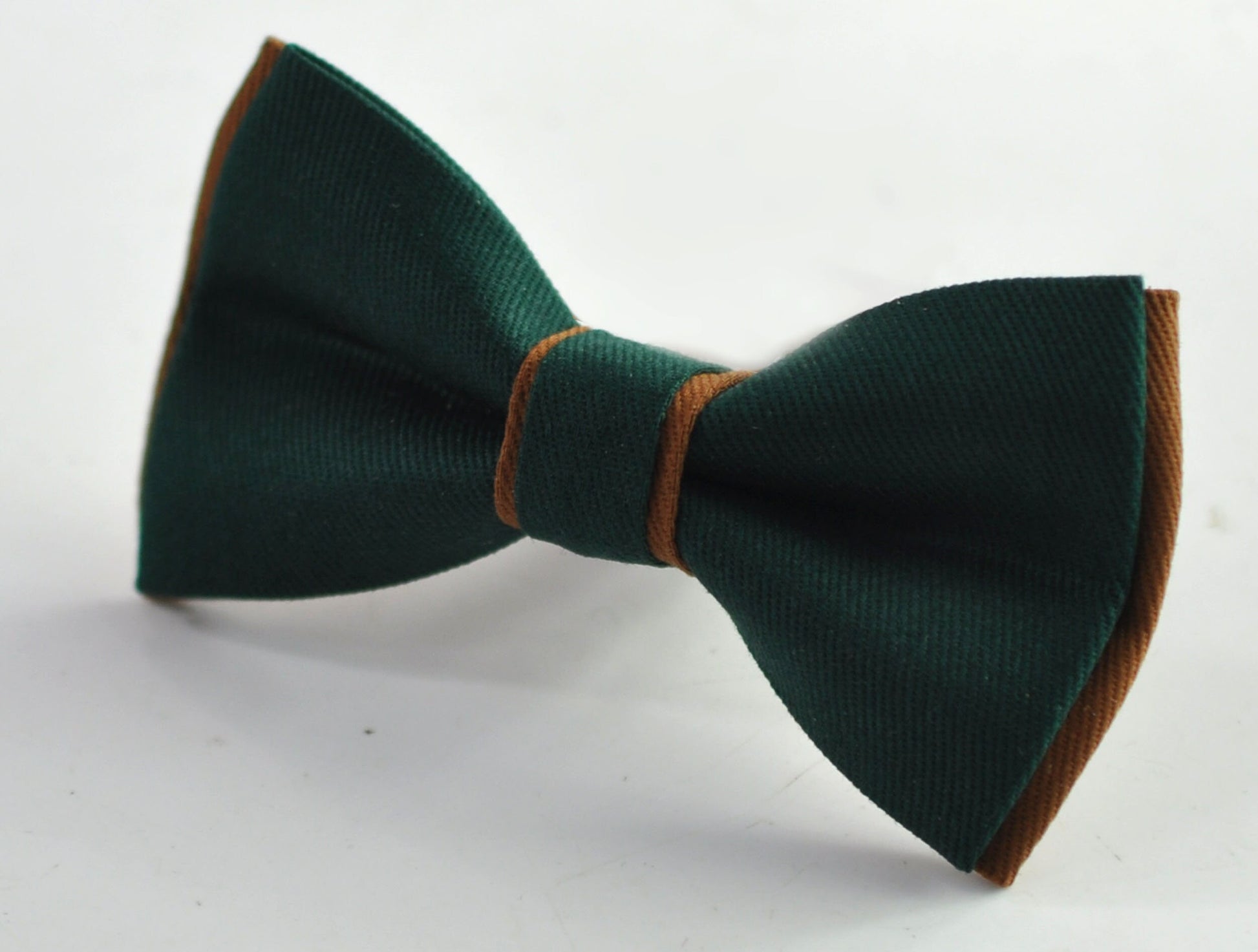 Dark Emerald Green and Tan Brown Cotton Pre tied Bow tie Bowtie for Men Adult / Youth Teenage / Boy Kids / Baby Infant