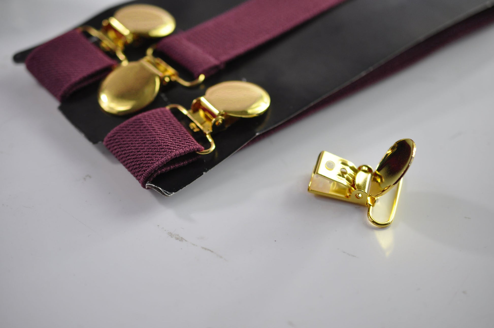 Burgundy Wine Red 25MM Elastic Y-Back Suspenders Braces Round Gold Golden Metal Clip Men / Youth / Kids Boy /Toddler Baby Infant