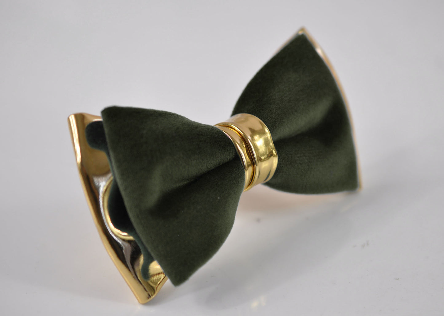 Dark Olive Green Army Green Velvet Gold Leather Bow tie + Black Elastic Suspenders Braces Men / Youth / Boys Kids / Baby Infant Toddler