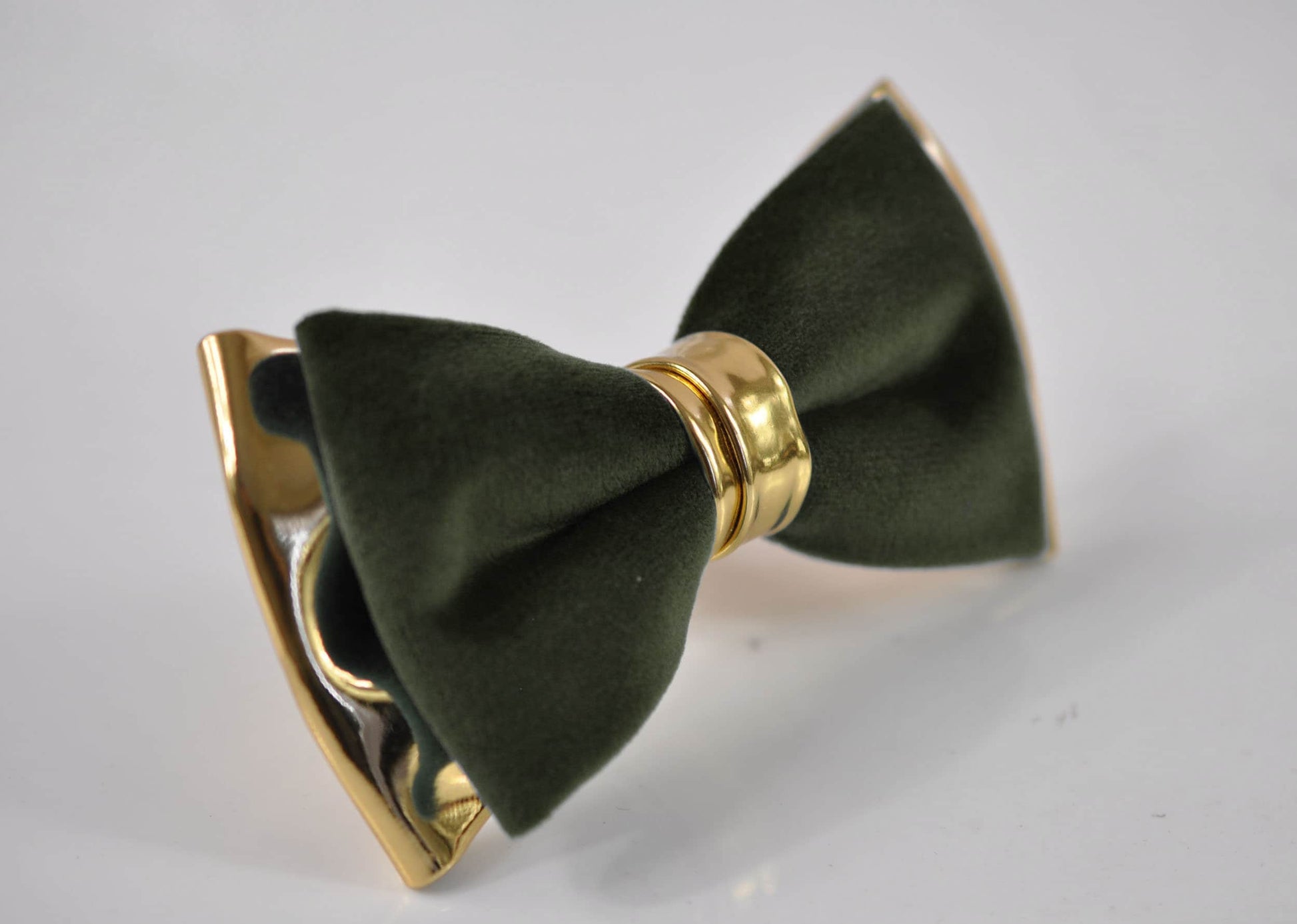 Dark Olive Green Army Green Velvet Gold Leather Bow tie + Matched Elastic Suspenders Braces Men / Youth / Boys Kids / Baby Infant Toddler