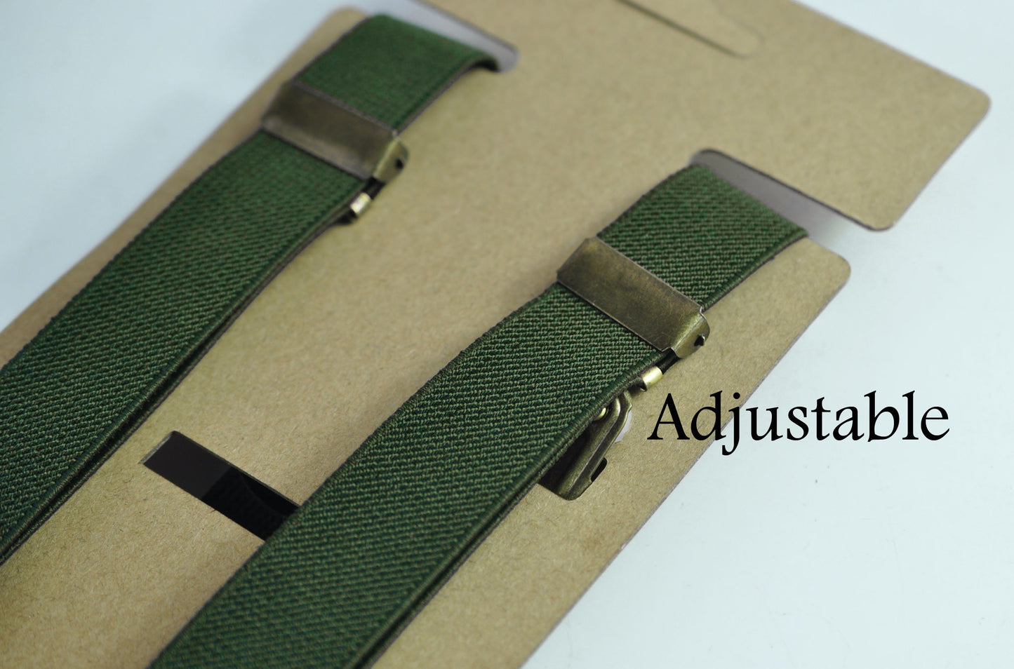 25mm Dark Olive Green Army Green Elastic Tan Faux Leather Adjustabale Suspenders Braces for Men / Youth / Boy Kids / Infant Toddler Baby