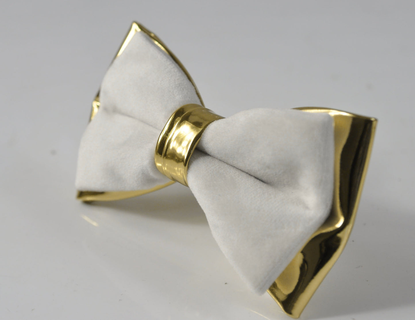 White Velvet Gold Faux Leather Bow tie Bowtie for Men Adult / Youth Teenage / Boy Kids / Baby Infant Toddler