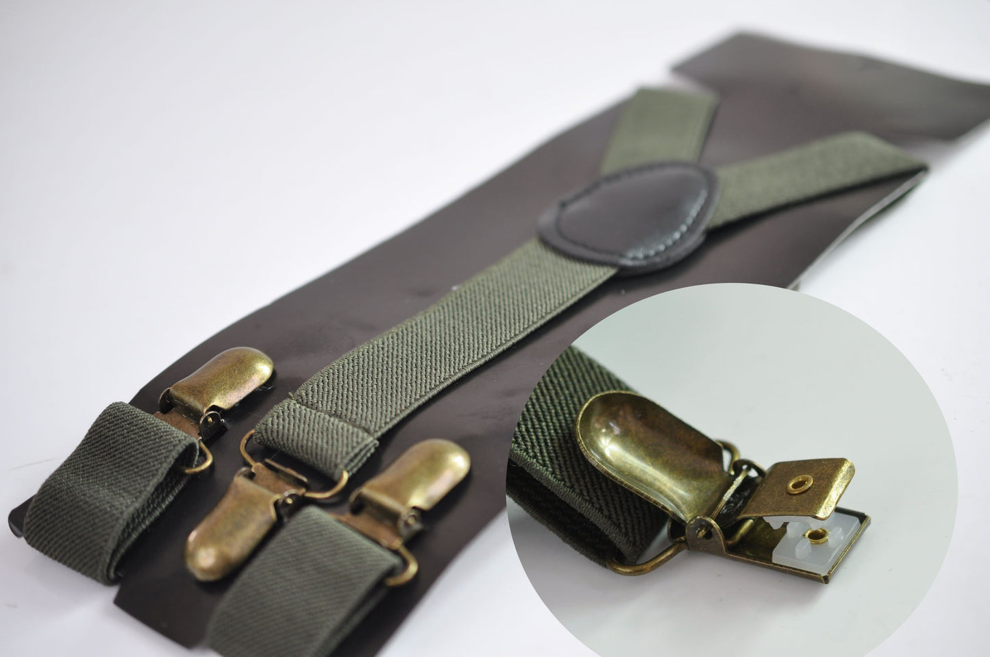 Olive Green Army Green Cotton Bow tie + Elastic Suspenders Braces for Men / Youth Teenage / Boys Kids / Baby Infant Toddler